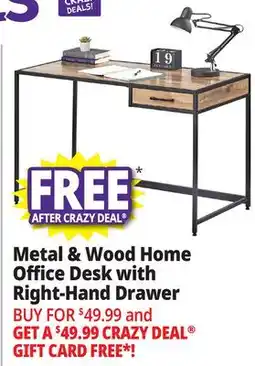 Ocean State Job Lot Metal & Wood Home Office Desk with Right-Hand Drawer offer