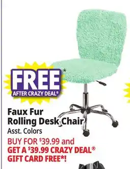 Ocean State Job Lot Faux Fur Rolling Desk Chair offer
