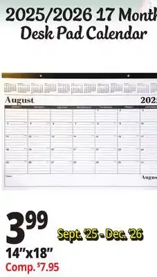 Ocean State Job Lot 2025-2026 Premiere 17 Month Desk Calendar 18 offer