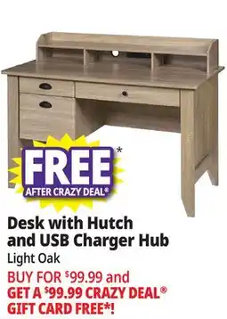 Ocean State Job Lot OneSpace Executive Desk with Hutch and USB Charger Hub Light Oak offer