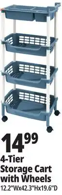 Ocean State Job Lot HomeLiving 4-Tier Multipurpose Storage Cart with Wheels offer