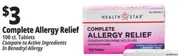 Ocean State Job Lot Health Star 25 mg Complete Allergy Relief 100 Tablets offer