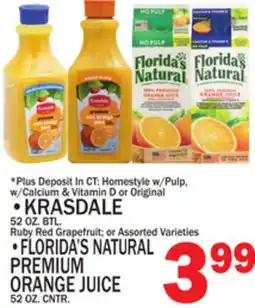 C Town KRASDALE 52 OZ. BTL. FLORIDA'S NATURAL PREMIUM ORANGE JUICE 5 Oz. Cntr offer
