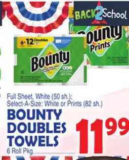 Bravo Supermarkets BOUNTY DOUBLES TOWELS, 6 Roll Pkg offer