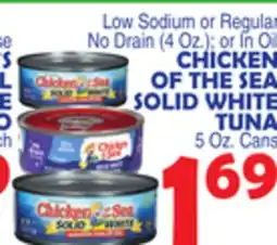 Bravo Supermarkets CHICKEN OF THE SEA SOLID WHITE TUNA 5 Oz. Cans offer