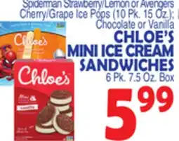 Bravo Supermarkets CHLOE'S MINI ICE CREAM SANDWICHES, 6 Pk. 7.5 Oz. Box offer