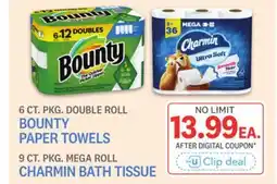 Kings Food Markets 6 CT. PKG. DOUBLE ROLL BOUNTY PAPER TOWELS 9 CT. PKG. MEGA ROLL CHARMIN BATH TISSUE offer