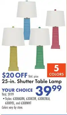 Boscov's 25-in. Shutter Table Lamp offer