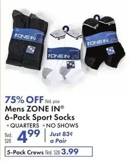Boscov's Mens ZONE IN 6-Pack Sport Socks offer