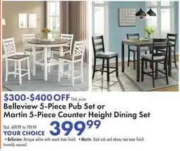 Boscov's Belleview 5-Piece Pub Set or Martin 5-Piece Counter Height Dining Set offer