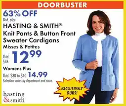 Boscov's HASTING & SMITH Knit Pants & Button Front Sweater Cardigans offer