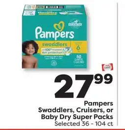 Weis Markets Pampers Swaddlers, Cruisers, or Baby Dry Super Packs offer