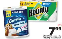 Weis Markets Charmin 6 mega rolls, Bounty 4 double rolls offer