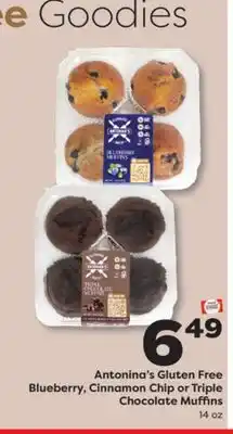 Weis Markets Antonina's Gluten Free Blueberry, Cinnamon Chip or Triple Chocolate Muffins offer