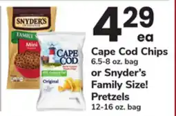 ACME Cape Cod Chips 6.5-8 oz. bag or Snyder's Family Size! Pretzels 12-16 oz. bag offer