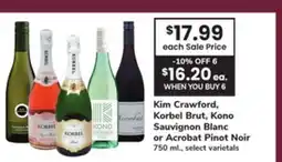 ACME Kim Crawford, Korbel Brut, Kono Sauvignon Blanc or Acrobat Pinot Noir offer