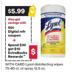 CVS Lysol disinfecting wipes 75-80 ct. or spray 12.5 oz offer