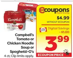 Weis Markets Campbell's Tomato or Chicken Noodle Soup or Spaghetti - O's offer