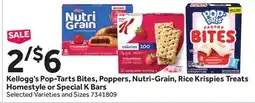 Stop&Shop Kellogg's Pop-Tarts Bites, Poppers, Nutri-Grain, Rice Krispies Treats Homestyle or Special K Bars offer