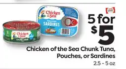 Weis Markets Chicken of the Sea Chunk Tuna, Pouches, or Sardines offer