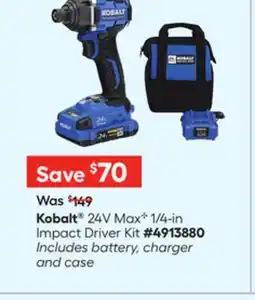 Lowe's 24V MaxC 1/4-in Impact Driver Kit offer