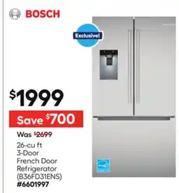 Lowe's 26-cu ft 3-Door French Door Refrigerator offer