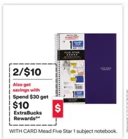 CVS Mead Five Star 1 subject notebook offer
