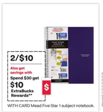 CVS Mead Five Star 1 subject notebook offer