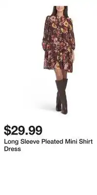 TJ Maxx Long Sleeve Pleated Mini Shirt Dress offer