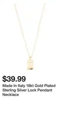 TJ Maxx Made In Italy 18kt Gold Plated Sterling Silver Lock Pendant Necklace offer