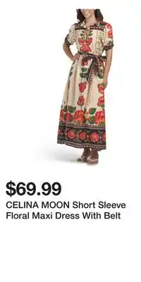 TJ Maxx CELINA MOON Short Sleeve Floral Maxi Dress With Belt offer