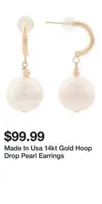 TJ Maxx Made In Usa 14kt Gold Hoop Drop Pearl Earrings offer
