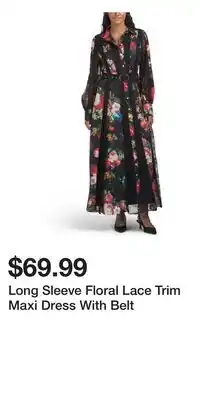 TJ Maxx Long Sleeve Floral Lace Trim Maxi Dress With Belt offer