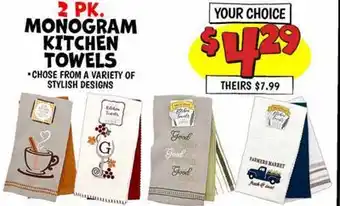 Ollie's 2 PK. MONOGRAM KITCHEN TOWELS offer