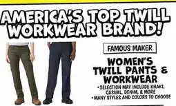 Ollie's FAMOUS MAKER WOMEN'S TWILL PANTS & WORKWEAR offer