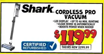Ollie's Shark CORDLESS PRO VACUUM offer