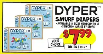 Ollie's DYPER SMURF DIAPERS offer
