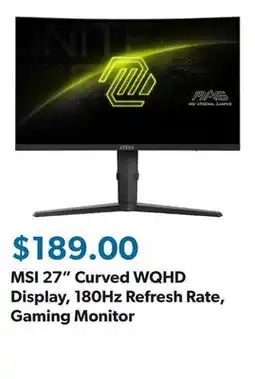 Sam's Club MSI 27 Curved WQHD Display, 180Hz Refresh Rate, Gaming Monitor offer