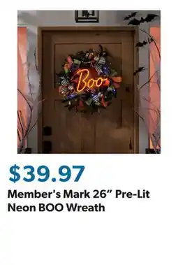 Sam's Club Member's Mark 26 Pre-Lit Neon BOO Wreath offer