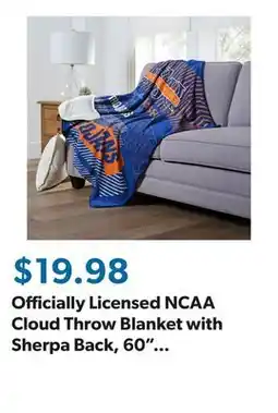 Sam's Club Officially Licensed NCAA Cloud Throw Blanket with Sherpa Back, 60 x 70 offer