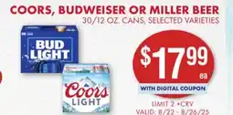 Smart & Final COORS, BUDWEISER OR MILLER BEER offer