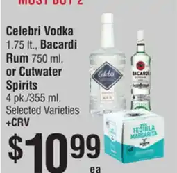 Smart & Final Celebri Vodka 1.75 lt., Bacardi Rum 750 ml. or Cutwater Spirits 4 pk./355 ml offer