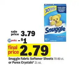 Meijer Snuggle Fabric Softener Sheets 70-80 ct. or Purex Crystals* 21 oz offer