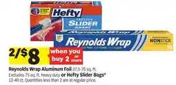 Meijer Reynolds Wrap Aluminum Foil 37.5-75 sq. ft. or Hefty Slider Bags* 12-40 ct offer