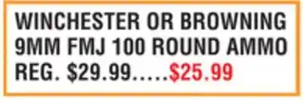 Dunham's Sports WINCHESTER OR BROWNING 9MM FMJ 100 ROUND AMMO offer