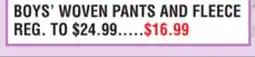 Dunham's Sports BOYS' WOVEN PANTS AND FLEECE offer