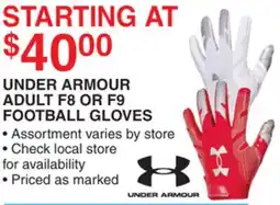 Dunham's Sports UNDER ARMOUR ADULT F8 OR F9 FOOTBALL GLOVES offer