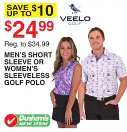 Dunham's Sports MEN'S SHORT SLEEVE OR WOMEN'S SLEEVELESS GOLF POLO offer