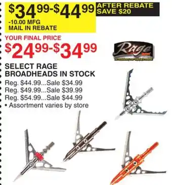 Dunham's Sports SELECT RAGE BROADHEADS IN STOCK offer