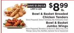 ShopRite Bowl & Basket Breaded Chicken Tenders / Bowl & Basket Jumbo Wings offer